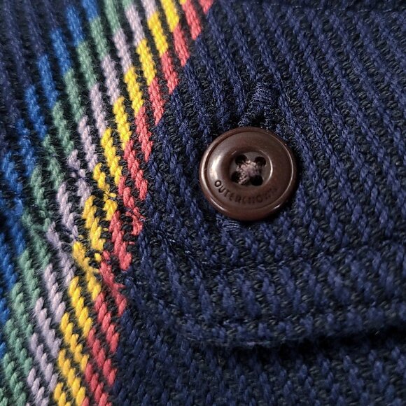 Outerknown NWT Sz M Organic Cotton Blanket Shirt Marine Rainbow Stripe - Picture 13 of 13